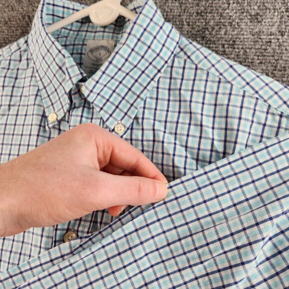 Brooks Brothers Small Regent Blue Plaid Long Sleeve Button Up Shirt All Cotton - Picture 14 of 16